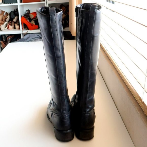 Clarks Black Leather Low Block Heel Round Toe Tall Riding Boots Size 7 - Picture 6 of 14